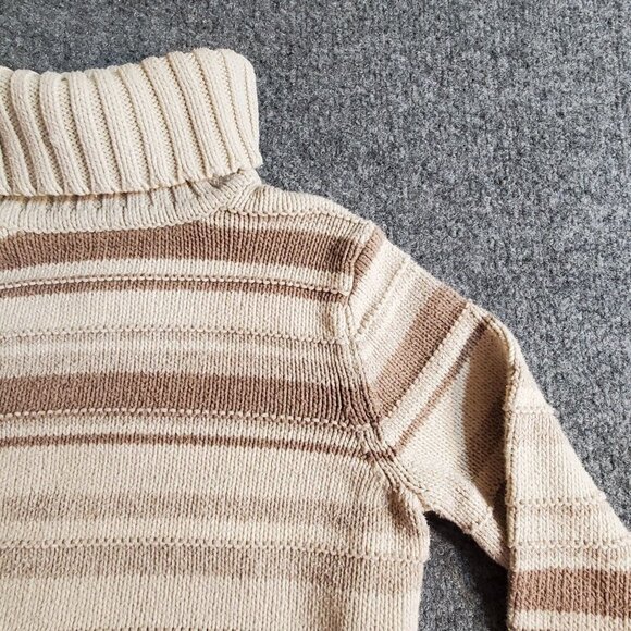Women’s Small (6-8) Covington Knit Sweater Ivory Brown Stripe Turtle Neck Cotton - Picture 6 of 12